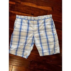 Champions Tour Mens Blue White Plaid Golf Shorts Flat Front Size 38